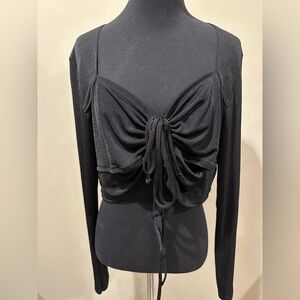 H&M Black Ruched Long Sleeve Top